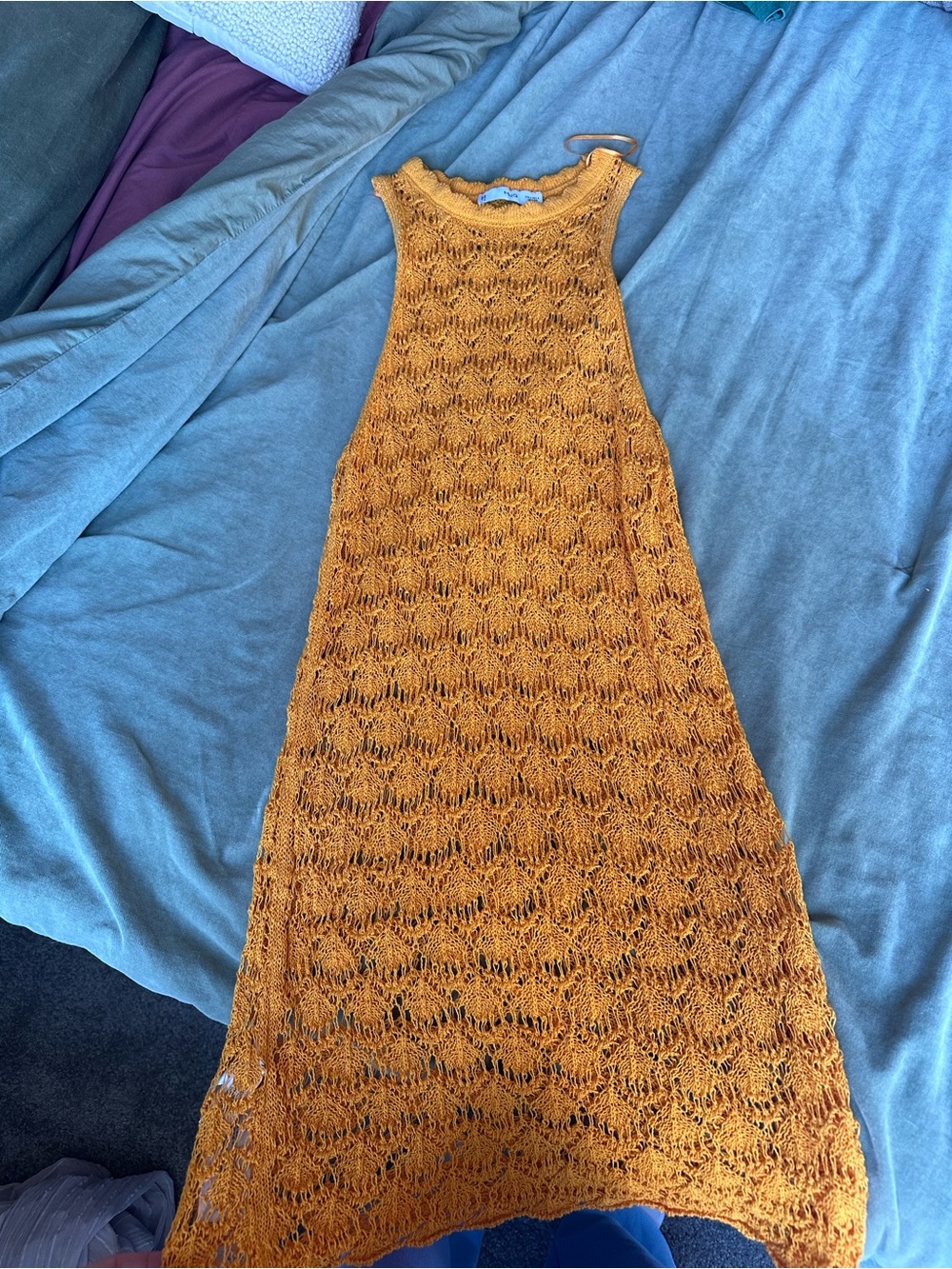 Mango Mustard Yellow Crochet Sleeveless Maxi Coverup